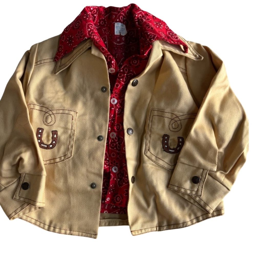 Vintage Kid’s 70's Cowboy Western Jacket &  Bandana Print Button Down- 3T - Picture 2 of 10